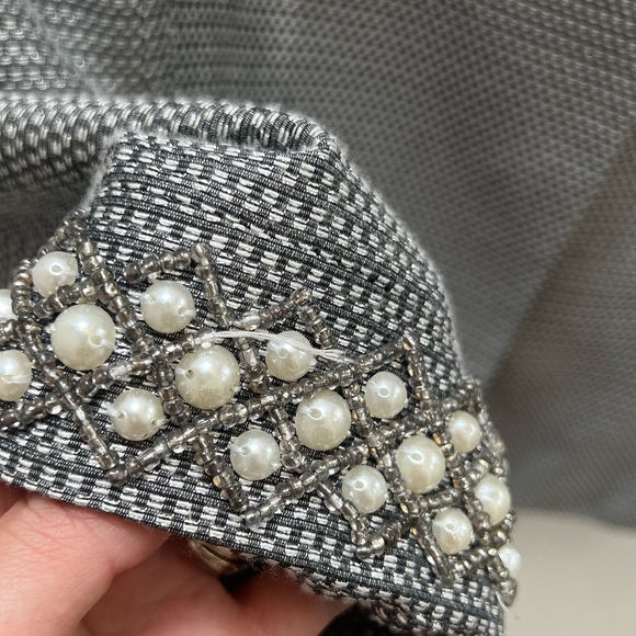 Tahari by ASL Luxe Beaded Blazer Jacket and Skirt Woven Metallic Gray White sz 8 - Picture 5 of 13
